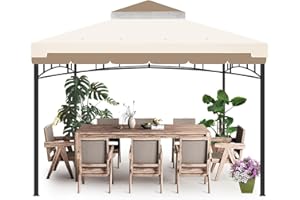 HAKUWI 10x10 ft Canopy Replacement Top,Outdoor Gazebo Replacement Top Cover with Air Vent, Polyester UV30 Waterproof and High Performance, Double Tier Canopy Roof Cover for Outdoor BBQ & Patio Garden