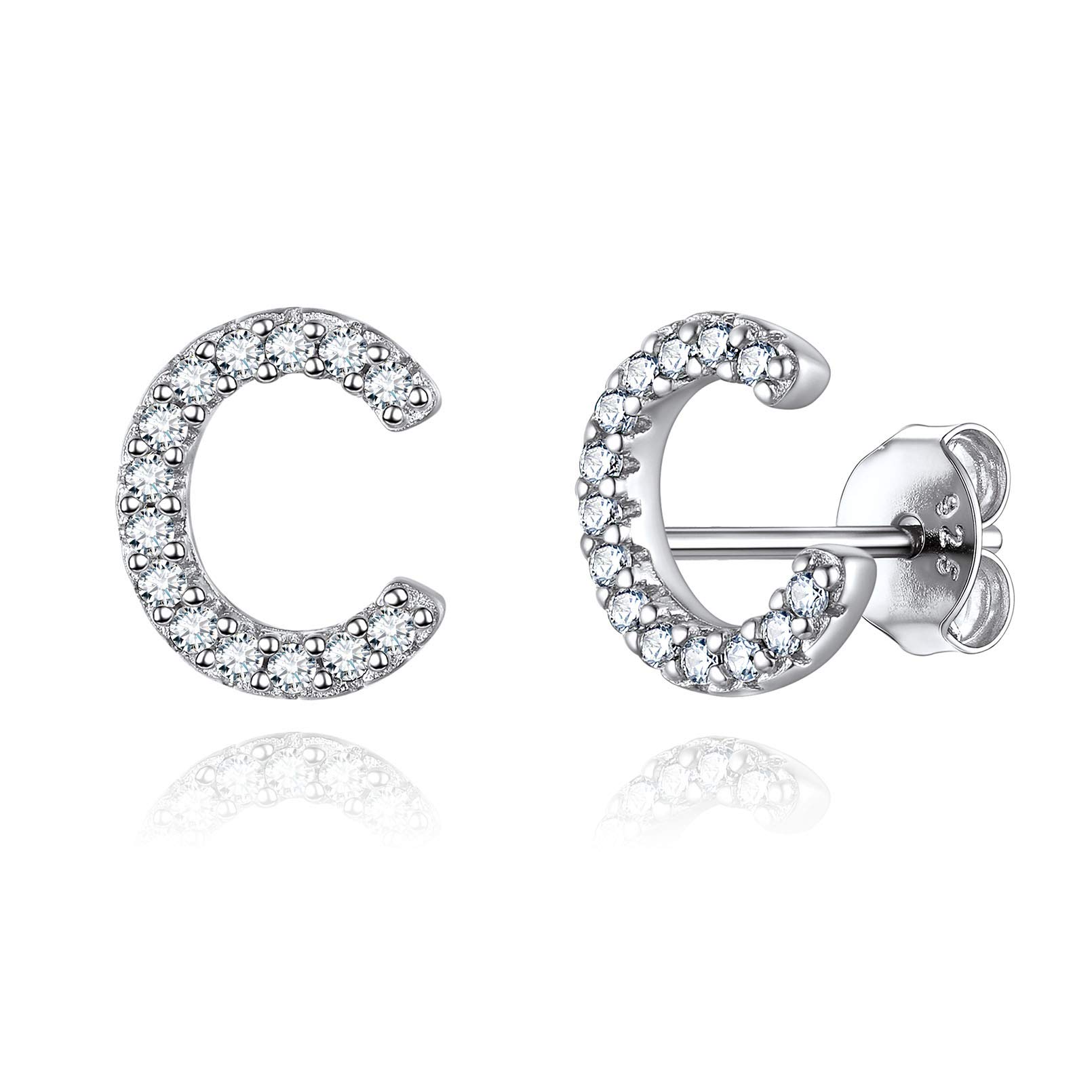 ChicSilver 925 Sterling Silver CZ Simulated Diamond Stud Earrings Fashion Alphabet Letter Initial Earrings for Women