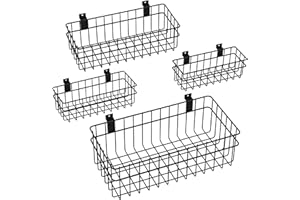 DAANXW 4 Pack Large Slatwall Baskets Set, Ventilated Metal Hanging Storage Slat Wall Basket, Mounted Slatwall Accessories for