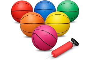 Dilabnba 6 INCH Rubber Basketball, Colorful Kids Mini Toy Basketball, Children's Rubber Basketball, Teenage Basketballs with Pump, Indoor Outdoor Fun Sports for Kids and Adults(6 Pack)