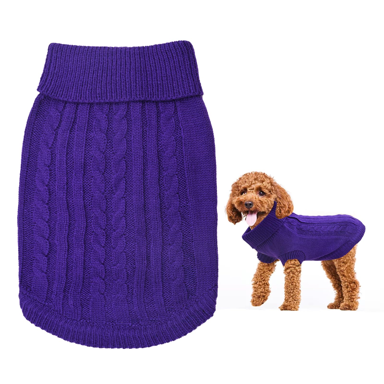 Small Dog Jumper, Warm Puppy Sweater Winter Knitted Pullover Soft Turtleneck Clothes Vest for Pet Autumn, Winter Outfit for Chihuahua, Yorkshire, Welsh Corgi (XS, Purple)