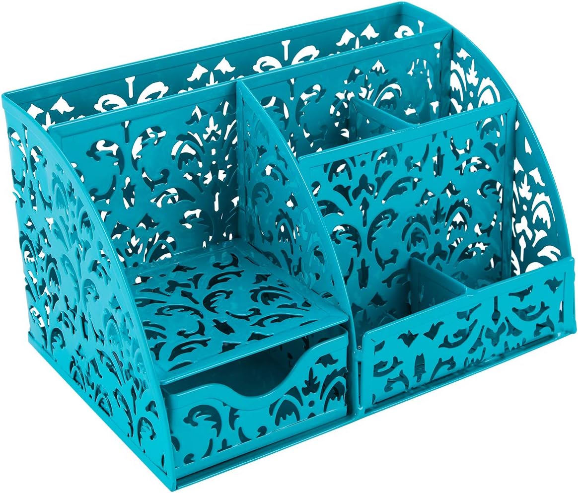 EasyPAG Office Desk Organizer Accessories Caddy with 6 Compartments and Drawer, Dark Teal : Office Products