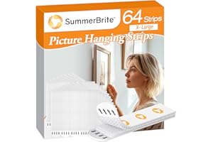 Summerbrite Picture Hanging Strips Heavy Duty, Damage Free Hanging Picture Hangers, Picture Hanging Kit, Hanging Hooks without Nails, Large Adhesive Tape Wall Strips 32-Pairs(64 Strips)