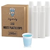 Lilymicky 2000 PACK 3 oz White Plastic Cups, 3 Ounce Disposable Plastic Bathroom Cups for Tasting, Drinking