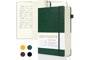 HOMEBOBO Journals for Writing, A5 Leather Ruled Notebook with 400 Pages, 100 Gms College Ruled Journal with Thick Paper, Hardcover with Inner Pocket & Pen Holder, Dark Green