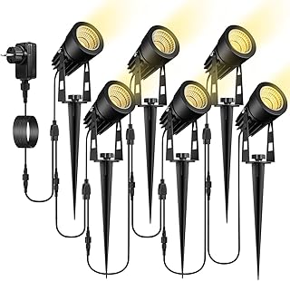 Gartenbeleuchtung, ECOWHO 6er Set Gartenleuchte mit Erdspieß, IP65 Wasserdicht LED Gartenstrahler mit Stecker, Warmweiß Scheinwerfer Gartenlampe Wegbeleuchtung Spot Außenbeleuchtung für Outdoor