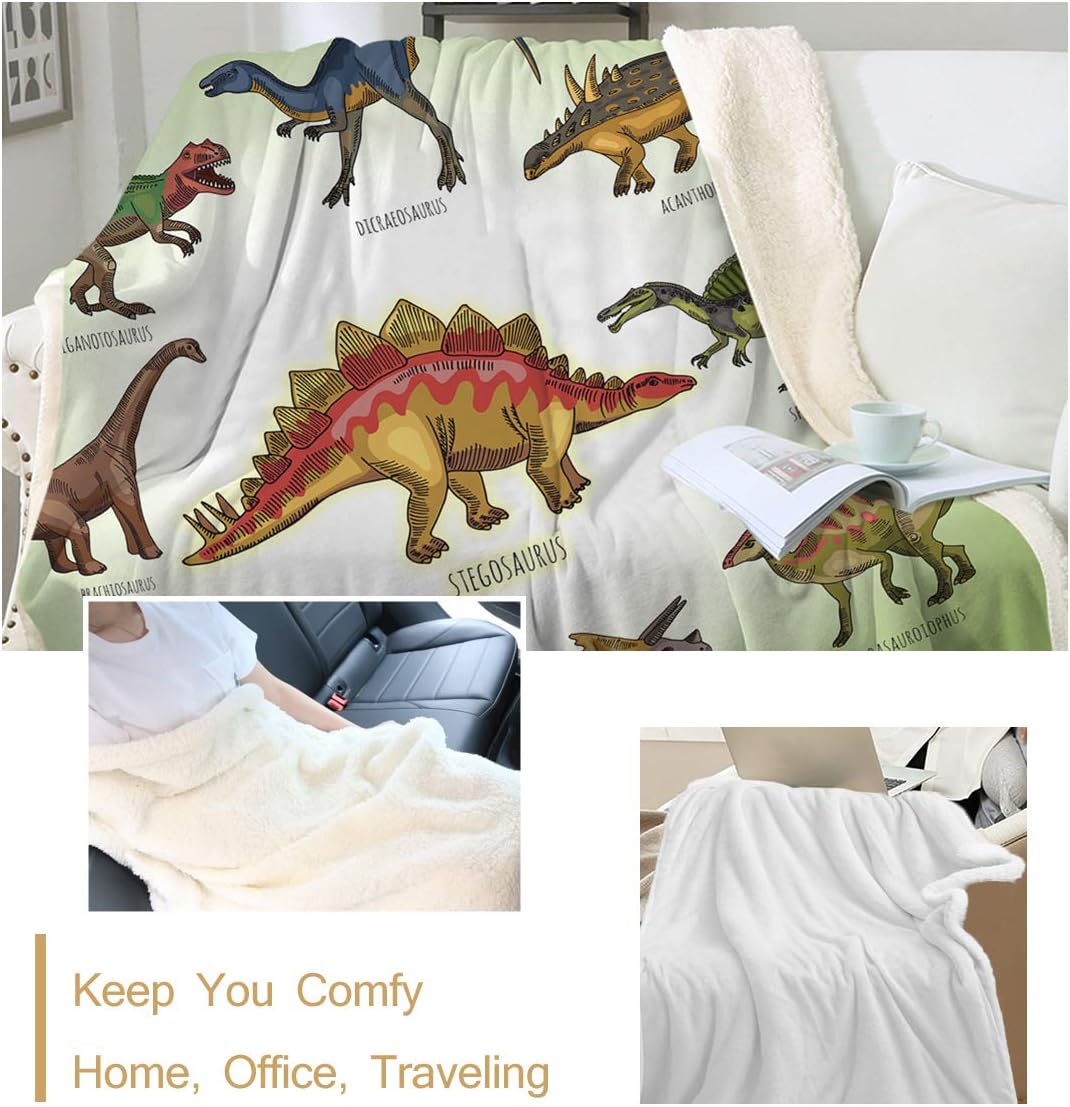 Amazon Com Sleepwish Dinosaur Throw Blanket Kids Boys Ancient Animal Sherpa Fleece Blanket Green White Dinosaurs Blankets 50 X 60 Home Kitchen