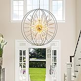 Vezzio 52" Extra Large Globe Chandelier for High Ceilings 32-Light Modern Black and Gold Modern Crystal Pendant Light Fixture