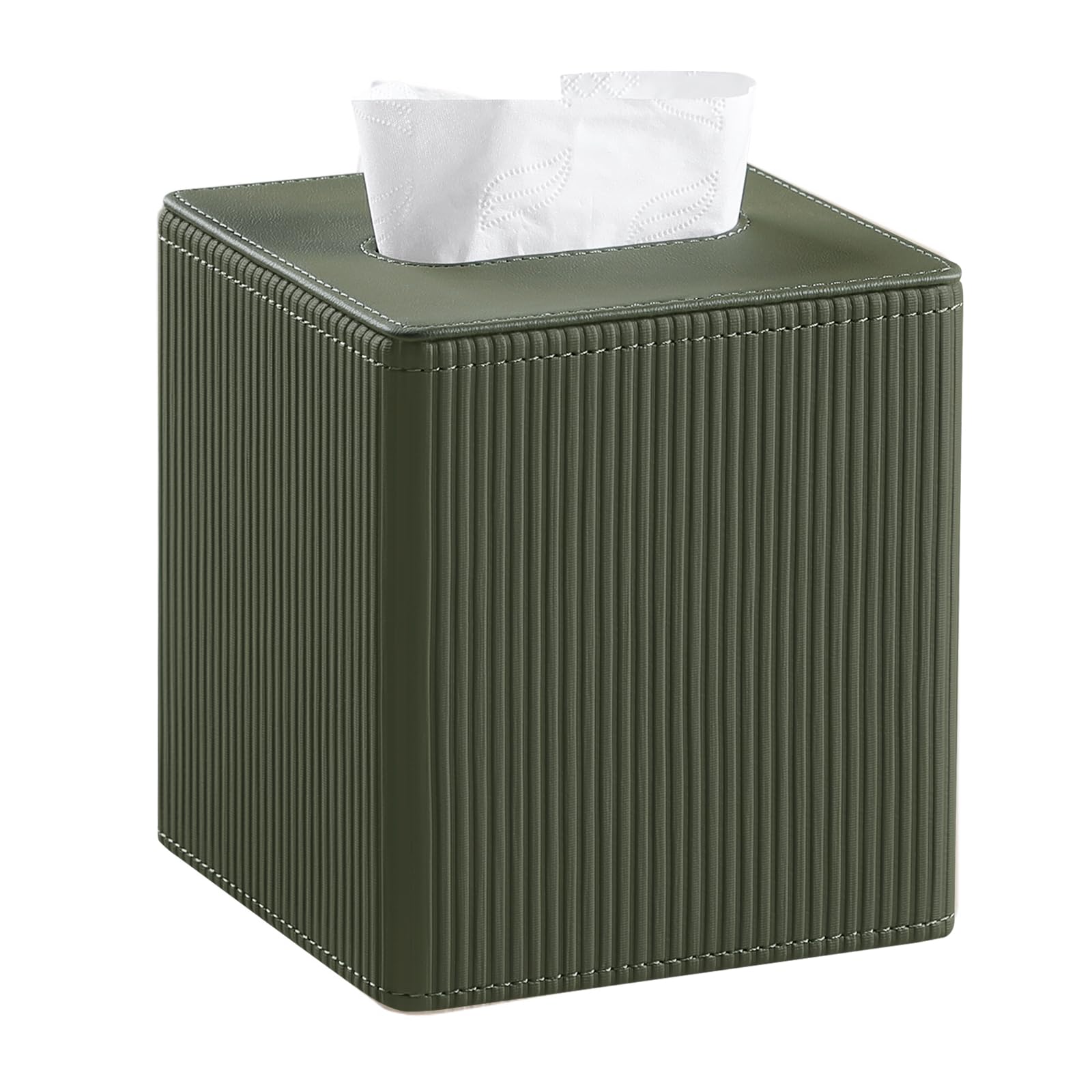 Photo 1 of **DAMAGED** Cretkhp Tissue Box Cover Square with Magnetic Closure, PU Leather Tissue Box Holder for Bathroom NightStands Livingroom, Decorative Modern Square Tissue Holder (Green)