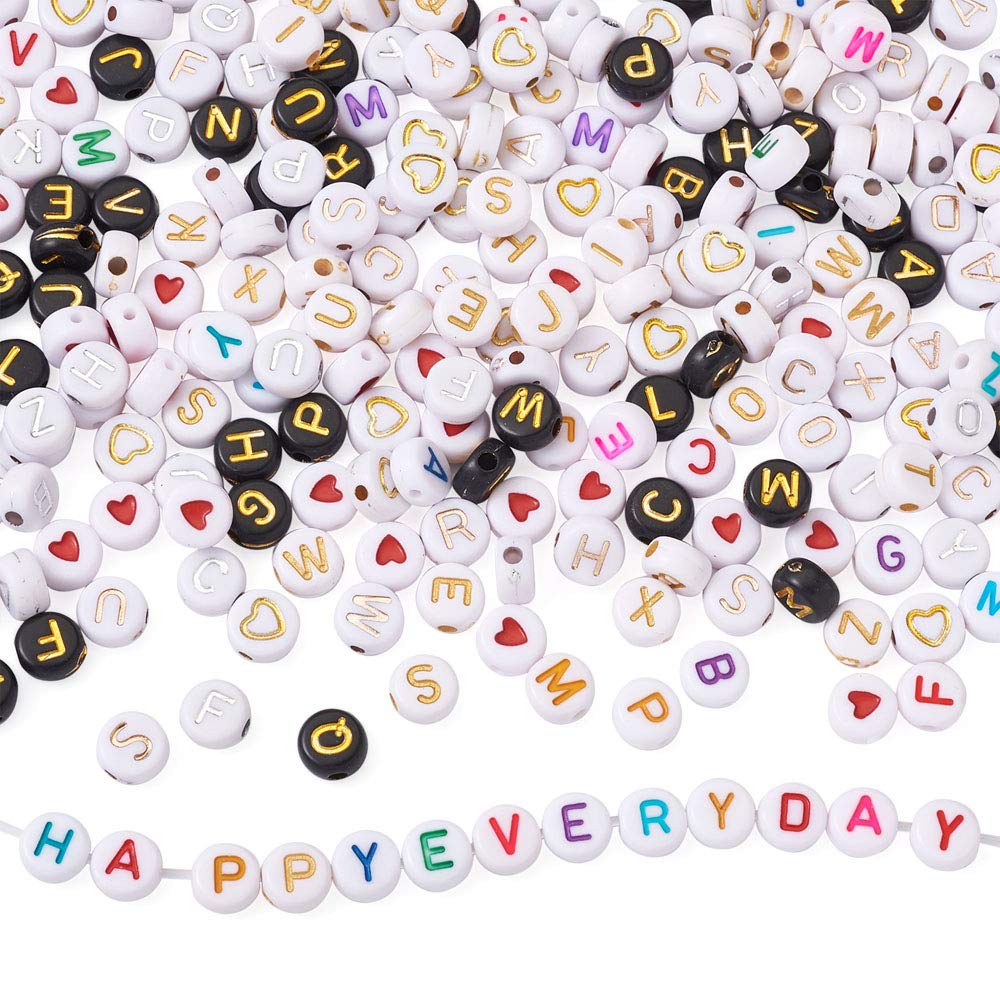 Cheriswelry 1700pcs Acrylic Alphabet Heart Beads Spacer Loose Beads with Elastic Crystal Thread for DIY Jewellery Bracelet Making