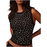 MakeMeChic Women's Summer Tank Top Rivet Studded Crew Neck Sleeveless Punk Y2K Crop Tops