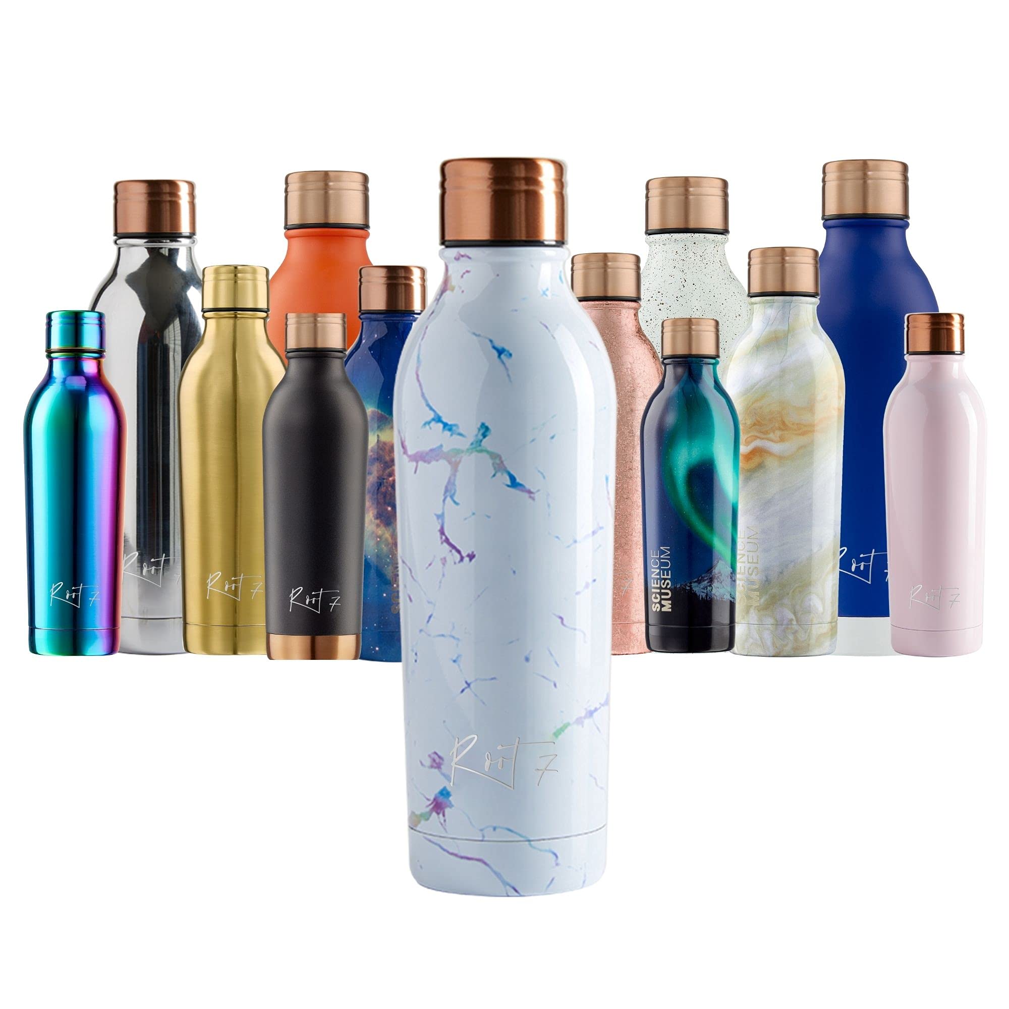 Root7 Bottle | Stainless Steel Water Bottle | Magic Marble 500 ml | Double Walled & Copper Insulated | Reusable Thermal Flask | BPA Free, Leak - Proof Bottle | Cold for 30 Hours & Hot for 20 Hours