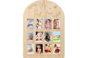 My First Year Picture Frame, My First Year Photo Display Wood Milestone Board 12 Months Baby Picture Frame for 1st Birthday N