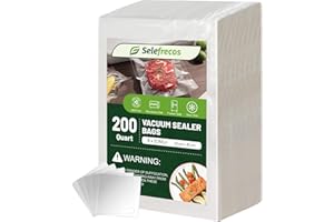 SELEFRECOS Vacuum Sealer Bags, 200 Quart BPA Free 8x12 Inch Vacuum Seal Bags for Food Saver, Seal a Meal, Weston. Heavy Duty Commercial Grade Vacuum Food Storage Bags for Sous Vide Freezer Vac Storage Meal Prep