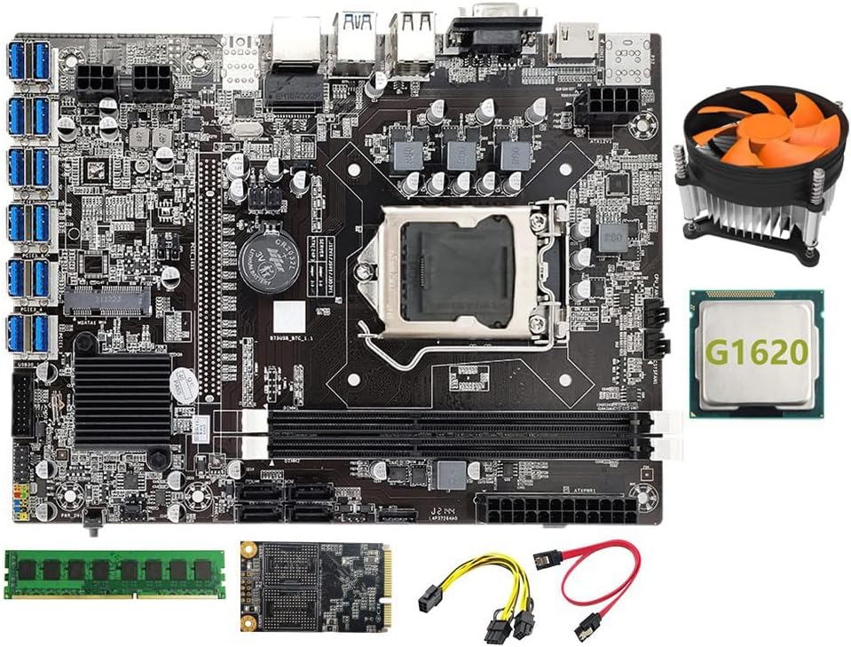 Lodokdre B75 BTC Mining Motherboard 12 PCIe LGA1155 MSATA 128G DDR3 8GB 1600MHz