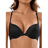 zossav Push Up Bras for Women Demi Tshirt Bra Add 1 Cup Padded Sexy Plunge Smooth Underwire