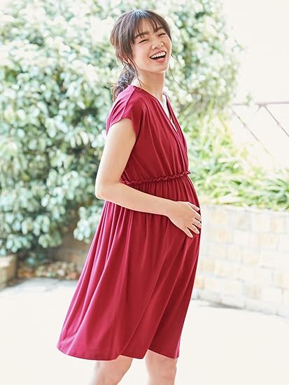 Amazon Co Jp Angeliebe エンジェリーベ マタニティ ワンピース 授乳口付き カシュクール ワンピ 授乳服 産前 産後 半袖 フリー ローズピンク 226 服 ファッション小物