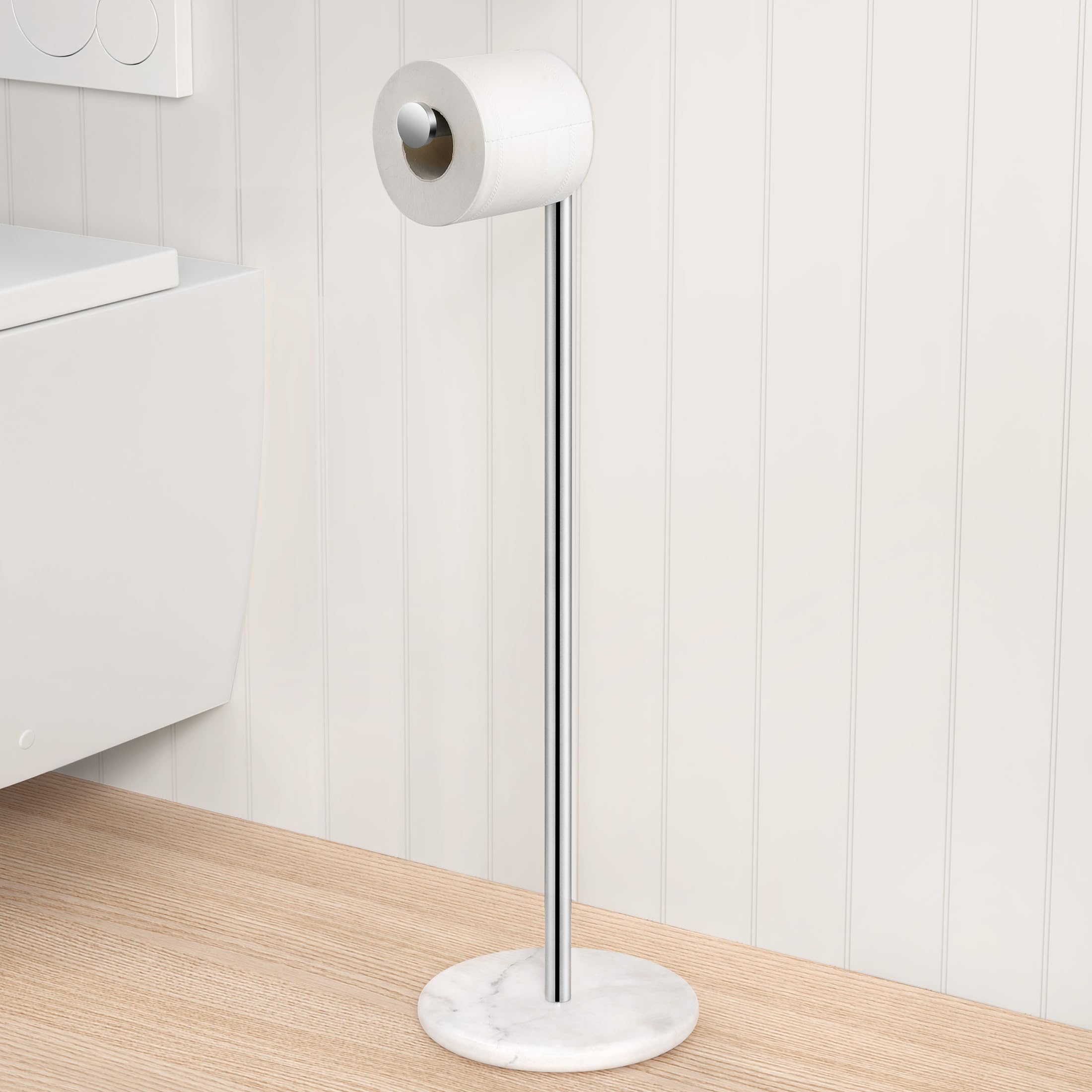 Photo 1 of KES Extra High Toilet Paper Holder Freestanding 26", Toilet Paper Holder Stand with Natural Marble Base, Floor Free Standing Toilet Paper Holders 18/8 Stainless Steel Polished Finished, BPH284S66