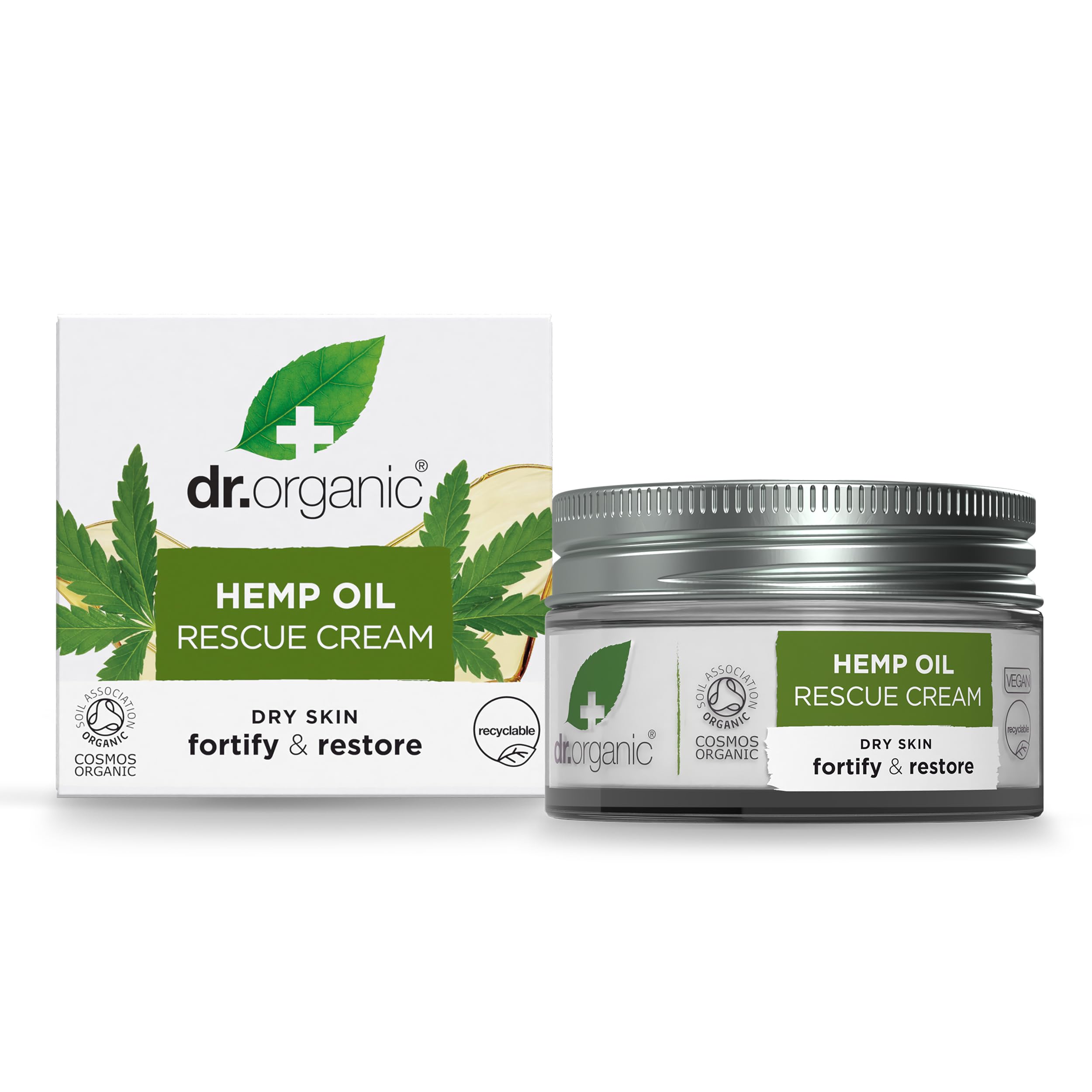 Dr Organic Hemp Oil Rescue Cream, Moisturising, Combination Skin, Mens, Womens, Natural, Vegetarian, Cruelty-Free, Paraben & SLS-Free, Certified Organic, 50ml