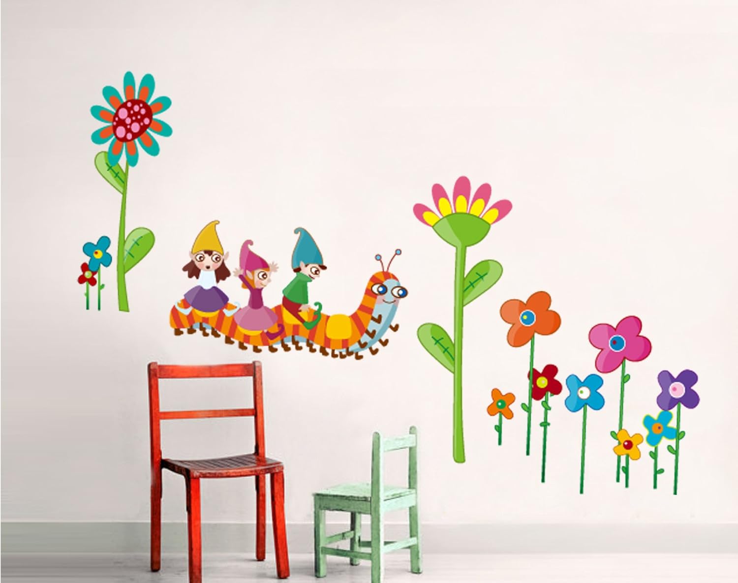 Lichi Riding on Worms with Flowers Sweet Wall Sticker for Children Kid Nursery Room Decor, Multicolor - Image 3
