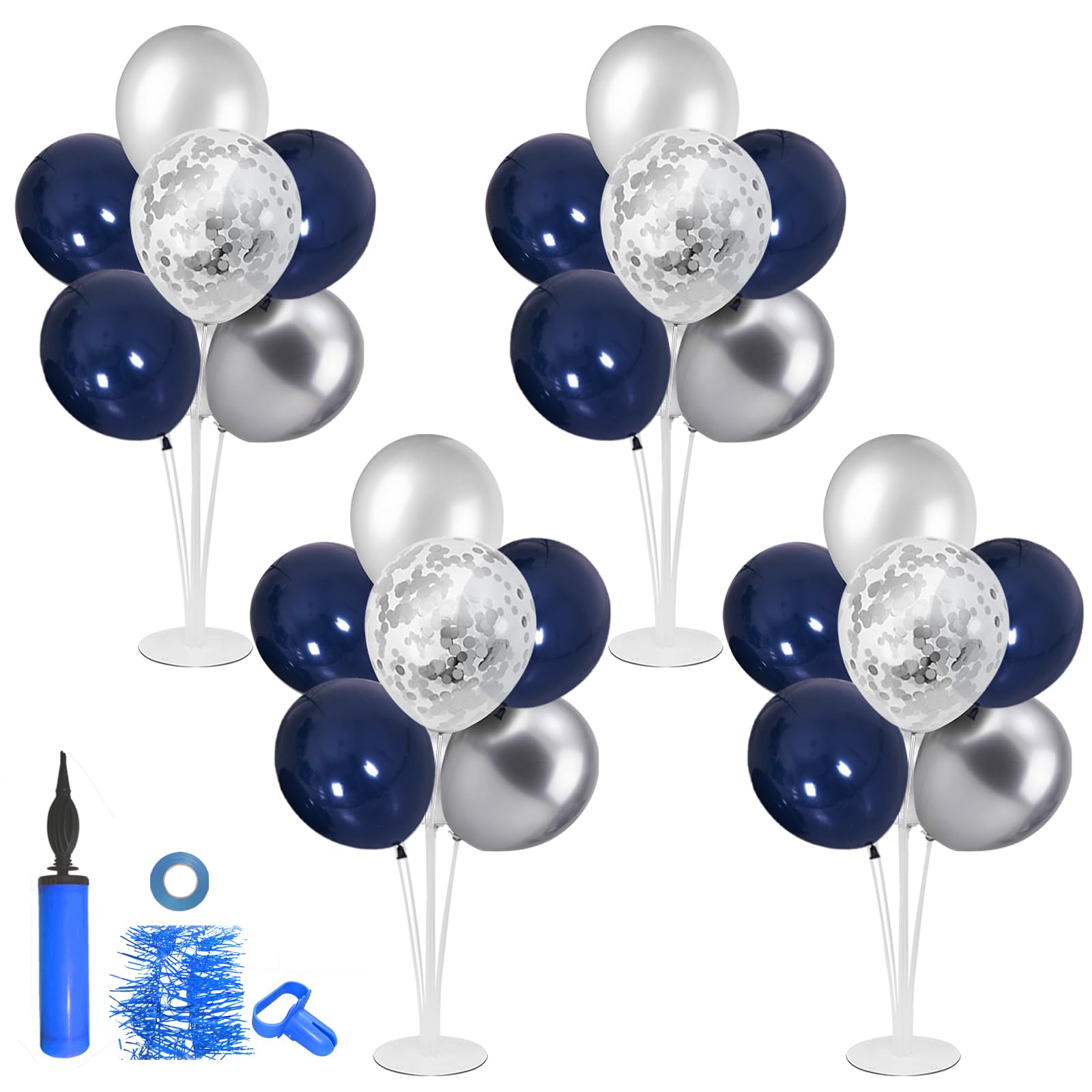 Photo 1 of ZJDHPTY Balloon Stand with Silver and Navy Blue Balloons, Centerpiece Table Decorations for Birthday Wedding Anniversary New Year Graduation Decorations Class of 2025(Silver navy set4)
