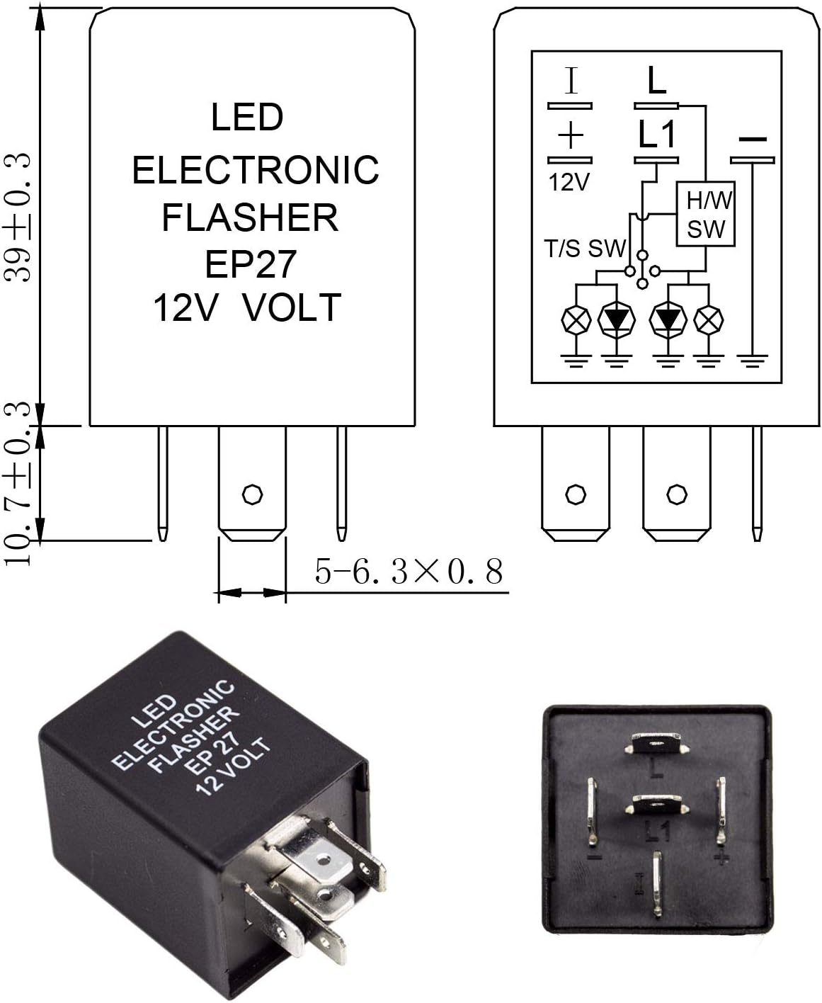 Pa 1 X Ep27 5pin Electronic Led Flasher Relay Signal Light Turn Signal Bulbs Fix Kit For Ford Mustang