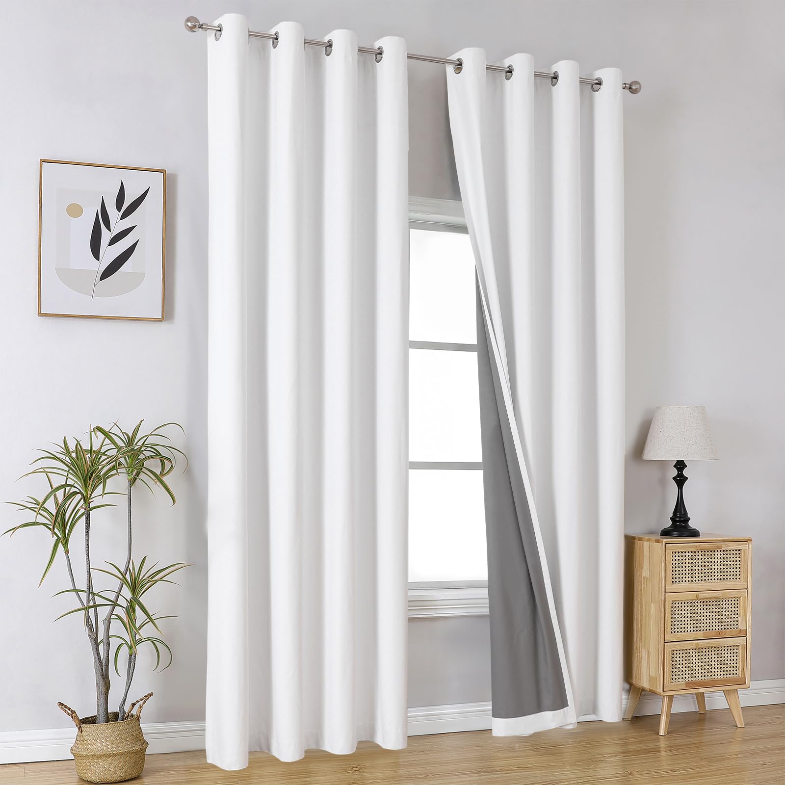 Joydeco White Curtains 96 Inches Long 2 Panels