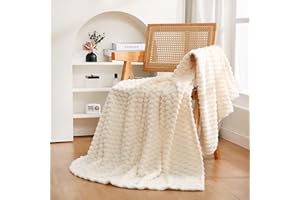 PUNCUNTEX Cream White Throw Blanket 50"×60" inches Fuzzy 3D Jacquard Decorative Flannel Fleece Super Soft Plush Cozy Blanket for Couch Sofa Chair Lightweight