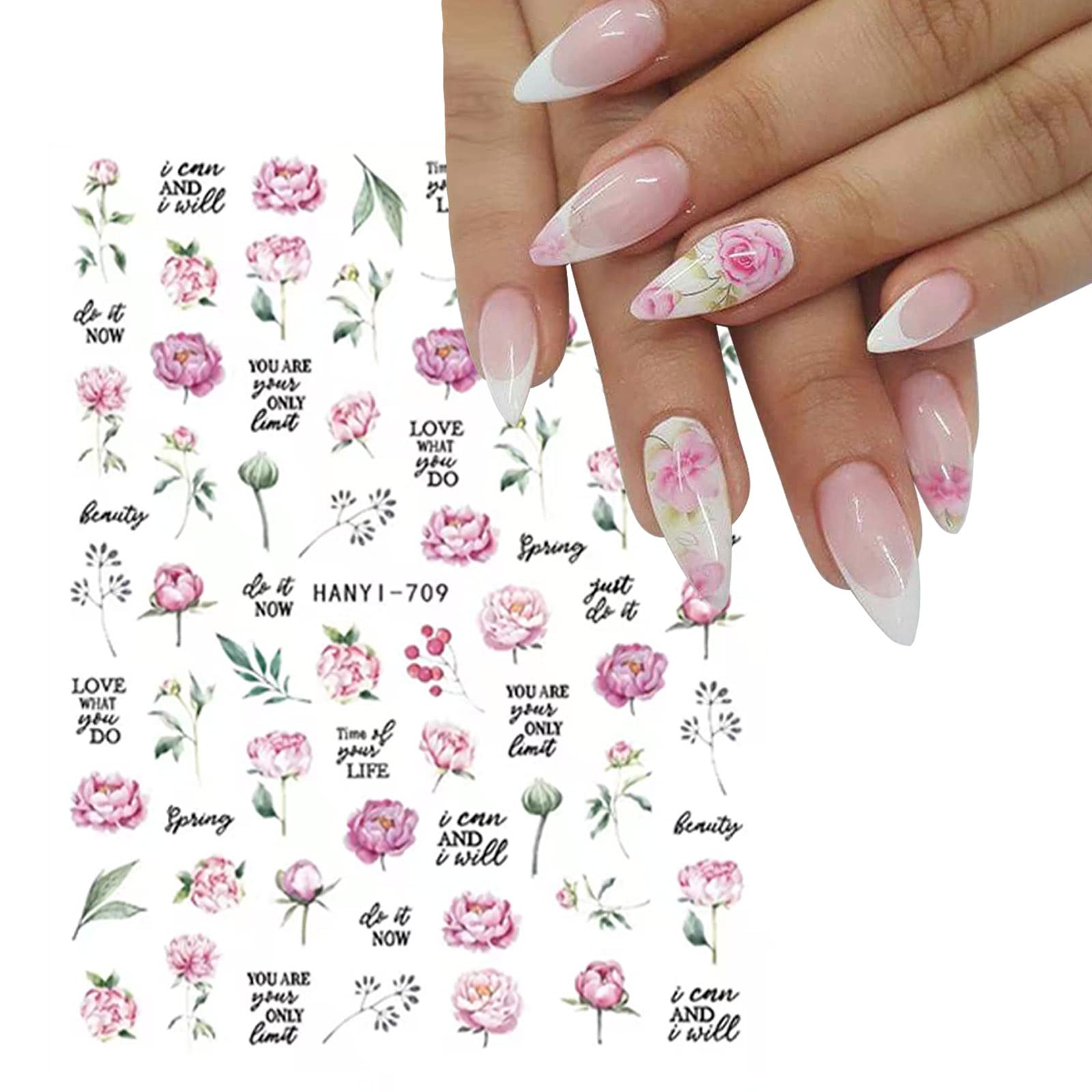Baoximong 9 Sheets Flower Nail Art Stickers Decals 3D Self-Adhesive Nail Decals Spring Floral Nail Art Supplies Charming Daisy Leave Peony Nail Accessories for Women Nail Decorations Design - Image 5