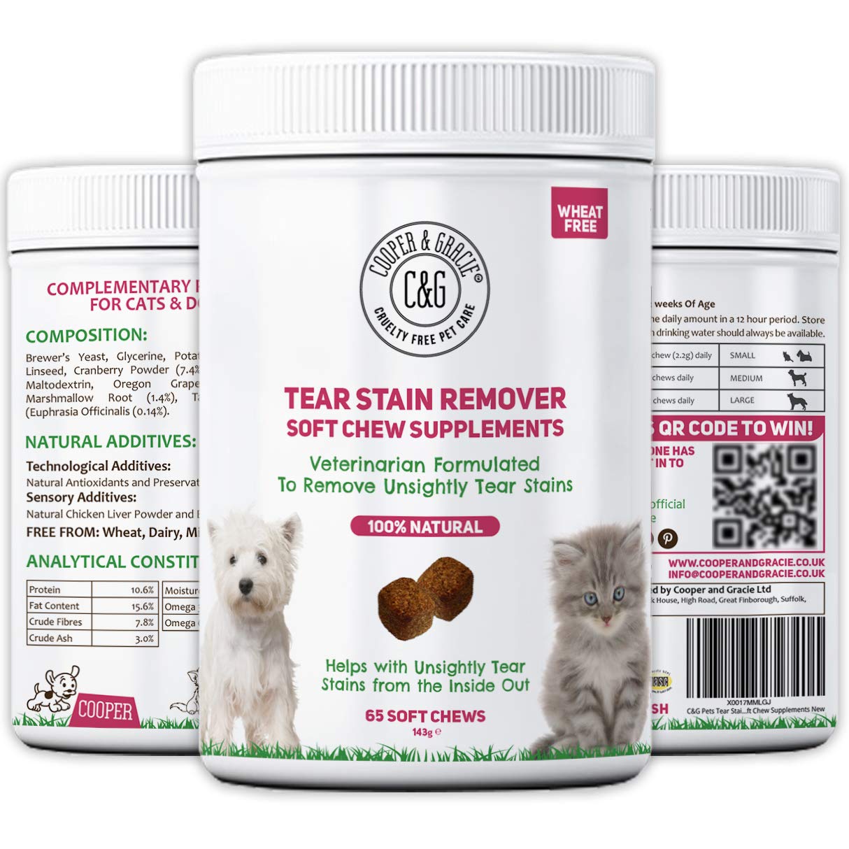 C&G Pets Tear Stain Remover Supplement 65 Soft Chews | Removes Tear Stains | Stimulates Immune System | Antioxidants | Resist Allergens | Veterinarian Formulated