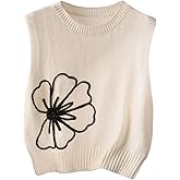 SOLY HUX Women's Plus Size Sweater Vest Floral Crewneck Sleeveless Casual Knit Fall Tank Tops