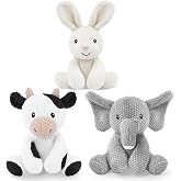 okegztoa 3Pcs Kids Stuffed Animals Toys 7-8" Knitted Crochet Bunny Plush Cute Elephant Cuddly Cow Cotton Animal Plush Toy Set Gift for Girls Boys and Babies, Christmas, Easter
