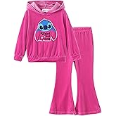 DISNEY Frozen Princess Minnie Stitch Girl Clothes Long Sleeve Knot Front Sweatshirt Flare Pants Fall 2 Piece Outfit 2-9Y
