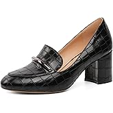 Eldof Women's Pumps Block Heel Round Toe Slip On Chunky Loafer Heel Dress Shoes Pumps for Women 2.5 Inches