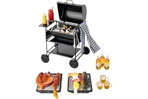 HIAWBON Mini House Miniature Square Barbecue Grill Oven Figurine Garden Cooking Tool Kitchen Accessories Decoration Fake Barbecue Food Realistic Drink Beer Models for 1/12,1/6 Miniature House DIY Decoration
