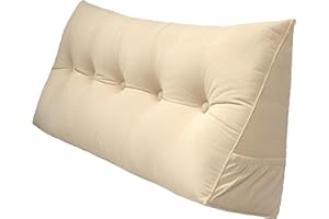 Peachwell Triangular Reading Bed Rest Pillow Large Bolster Cushion Headboard Backrest Wedge Pillow with Removable Cover and Two Large Side Pockets (Beige, King: 78 x 8 x 20 inches)