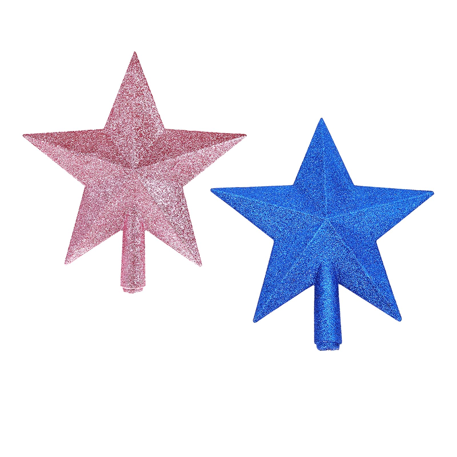 2 Pack Glittered Small Christmas Tree Topper Xmas Mini Star Treetop for Small Christmas Tree Decorations, Blue and Pink