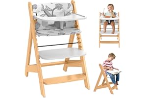 TAVLSHERO Wooden High Chair with Tray, Adjustable High Chair for Babies Toddlers Adults, Convertible Baby Highchair, 5 Point Safety Harness & Soft Cushion, Removable Tray & Adjustable Footrest, Natural