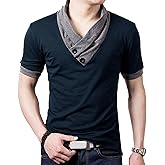 YTD Mens Cotton Casual V-Neck Button Slim Muscle Tops Tee Short Sleeve T-Shirts