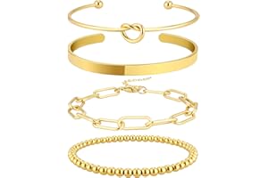 Reoxvo Gold Plated Bangle Cuff Bracelets for Women Non Tarnish Gold Bracelet Stack Jewelry Set for Women Trendy