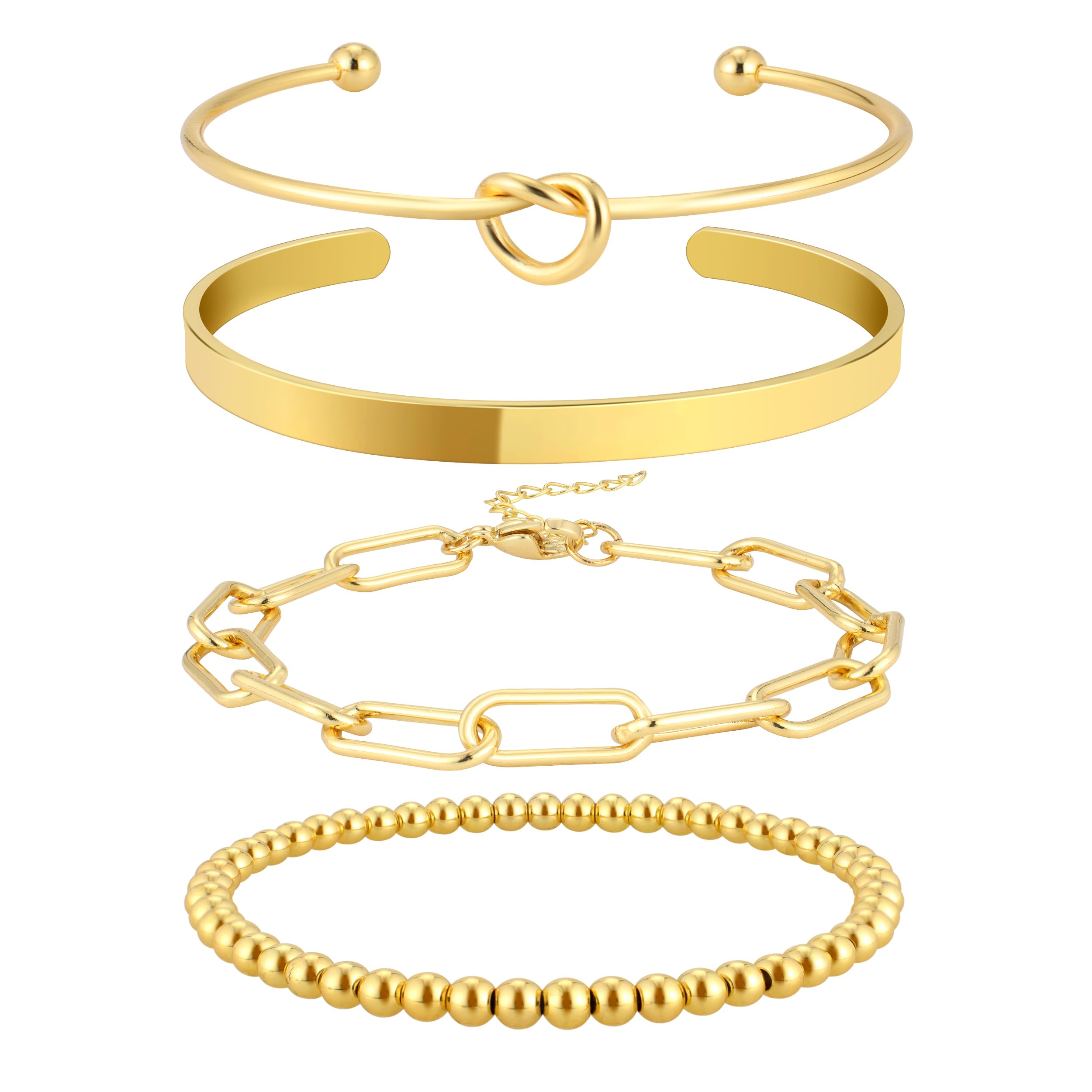 Reoxvo Gold Plated Bangle Cuff Bracelets for Women Non Tarnish Gold Bracelet Stack Jewelry Set for Women Trendy