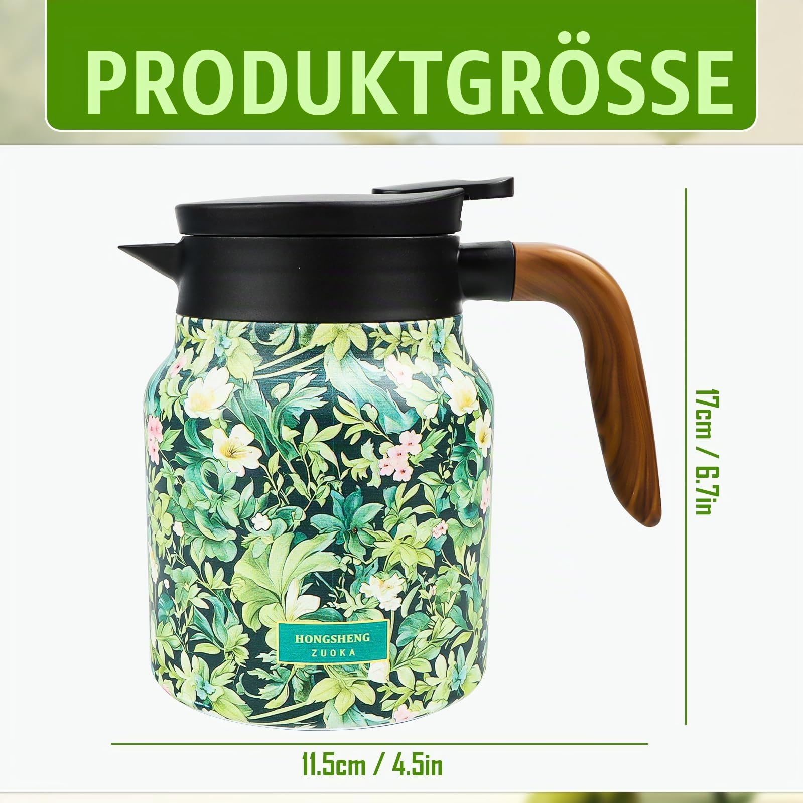 Wasserkessel Thermoskanne Mit Vintage Blumenmuster, 1000 Ml Isolierter Teekessel, Edelstahl Teekessel, Kessel aus Edelstahl, Emaillekessel, Isolierte Vintage Teekanne, Blumen Teekanne 2