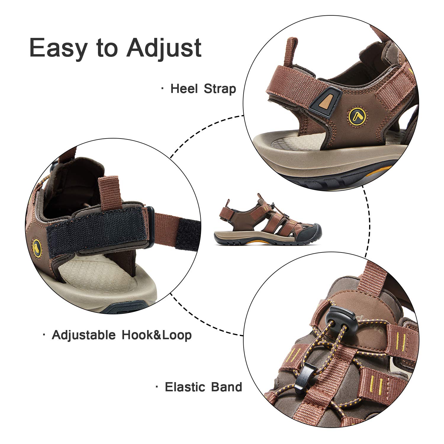 AMIDEWA Men\'s Hiking Sandals Closed Toe Adjustable Outdoor Sport Water Shoes for Athletic Fisherman Beach Walking - Brown - 11