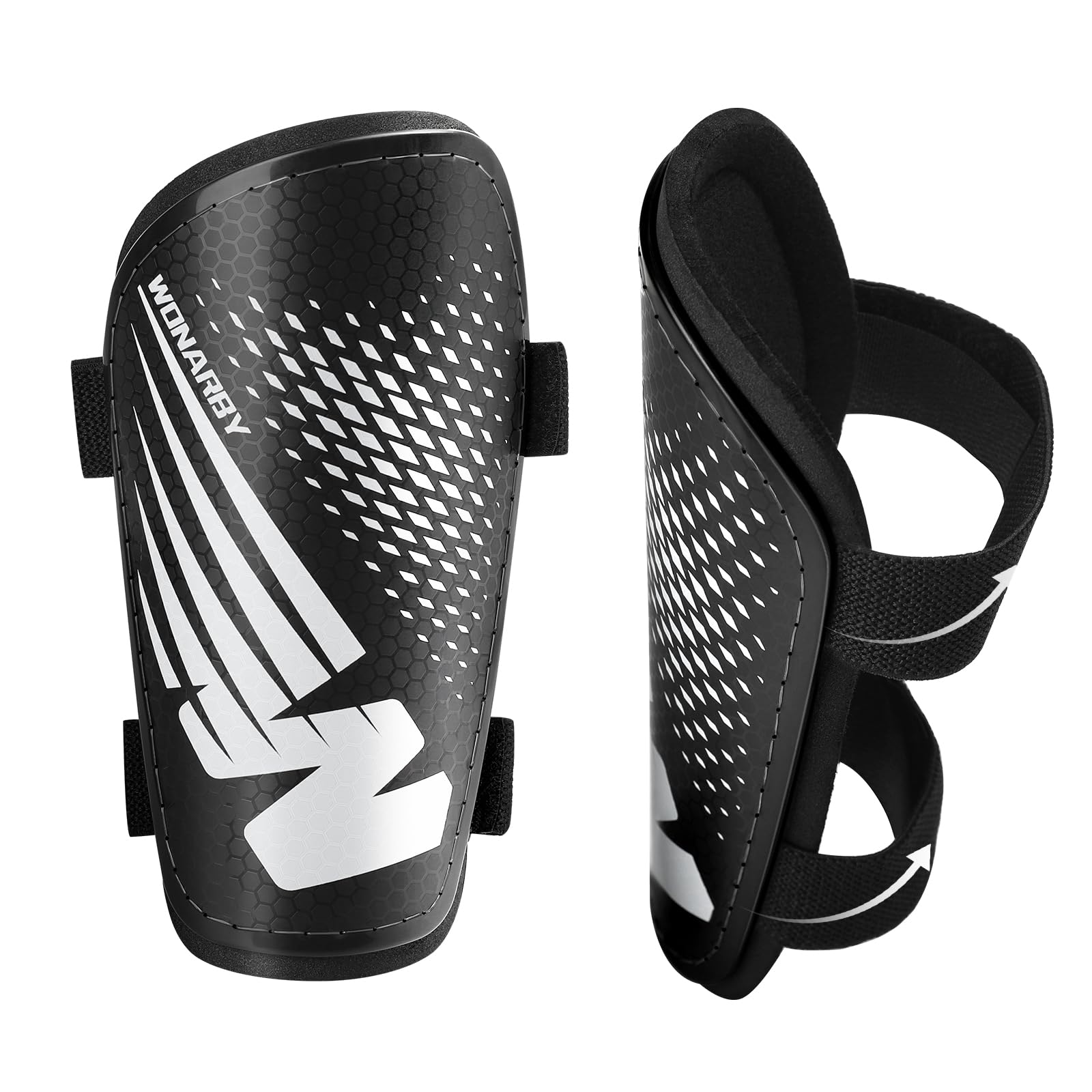 Shin Pads Football Youth Kids - Shin Guard for Boys Girls Teenagers 2-18 Years Old - Soccer Shin Guards Protection Equipment with Adjustable Straps - Black, S