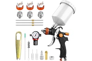 Professional HVLP Air Spray Gun Kit Gravity Feed Paint Sprayer Guns with 1.4, 1.7, 2.0mm Nozzles 20oz 600cc with Gauge for Au
