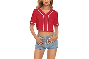 Mowbeat Womens Baseball Jersey Button Down T-Shirts Short Sleeve V-Neck Crop Top Blouse Softball Button Up Jersey