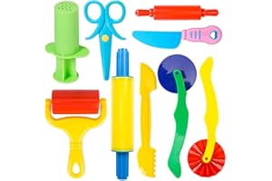 Dough Tool Kit,9 Pcs Basic Dough Tools Starter Set for Kids Includes Cutters Roller, Rolling Pins, Safety Scissors,Dough Extr