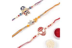 KSJONE Set of 3 Three Assorted Design Rakhi for Brother Raksha Bandhan Fancy Rakhi for Bhaiya/Bhabhi/Siblings Rakshabandhan Special Rakhi for Love One