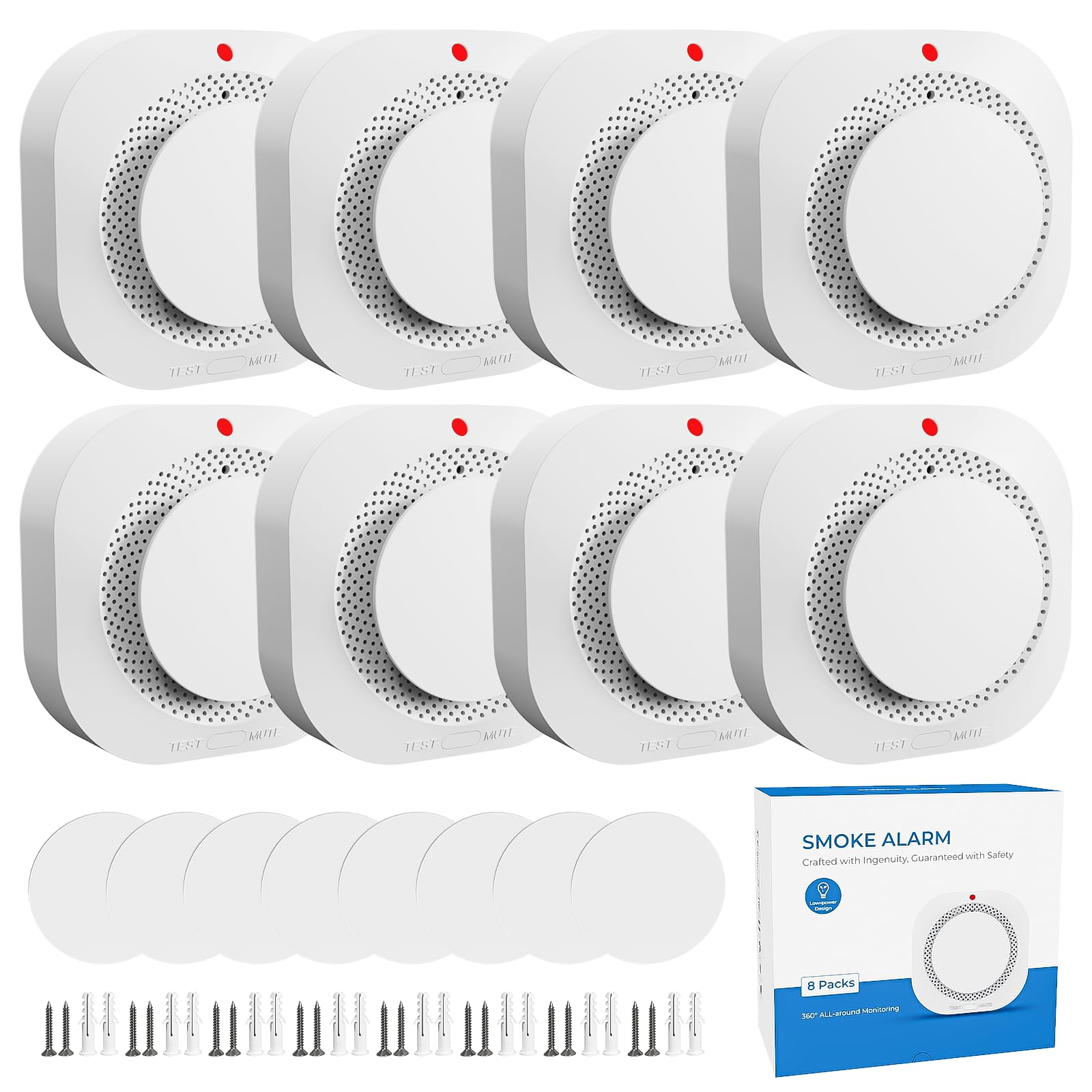 Photo 1 of Warroxide  Detectors for Home,Photoelectric Wireless Fire Alarms Replaceable Battery Powered,Portable Smoke Alarm with Test/Mute Button,Attic Smoke Detector,8 Pcs