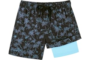 Cozople Boys Swim Trunks with Boxer Brief Liner Compression Swimwear Quick Dry Swim Shorts Bathing Suits 7-20 Years